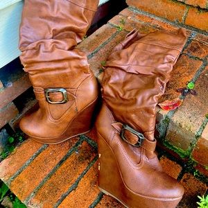 Brown wedge boots